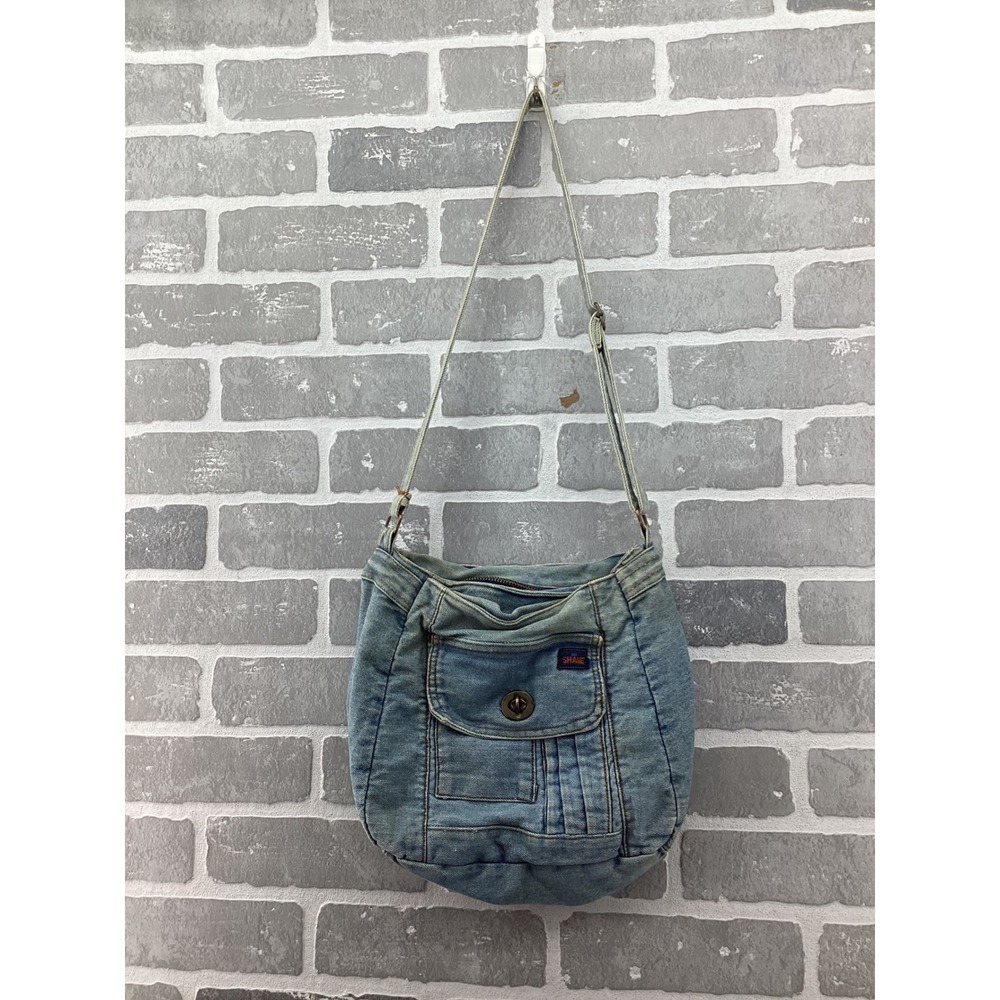 Vintage Shane Denim Crossbody Bag Light Wash Blue Hobo Messenger Multi-Pocket